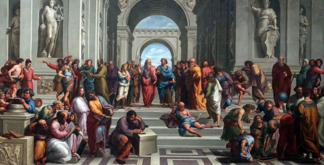 《雅典学院》,意大利文艺复兴艺术家拉斐尔最著名的壁画之一.