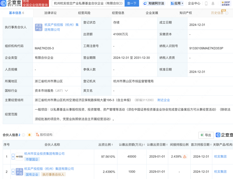 4.1 亿！杭州成立杭实低空私募基金，聚焦低空